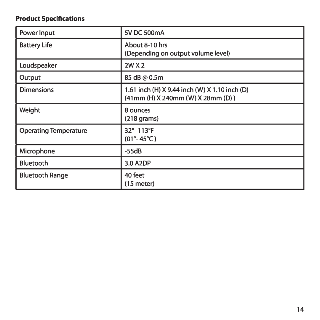 Audiovox IPD-SBBT manual Product Specifications 