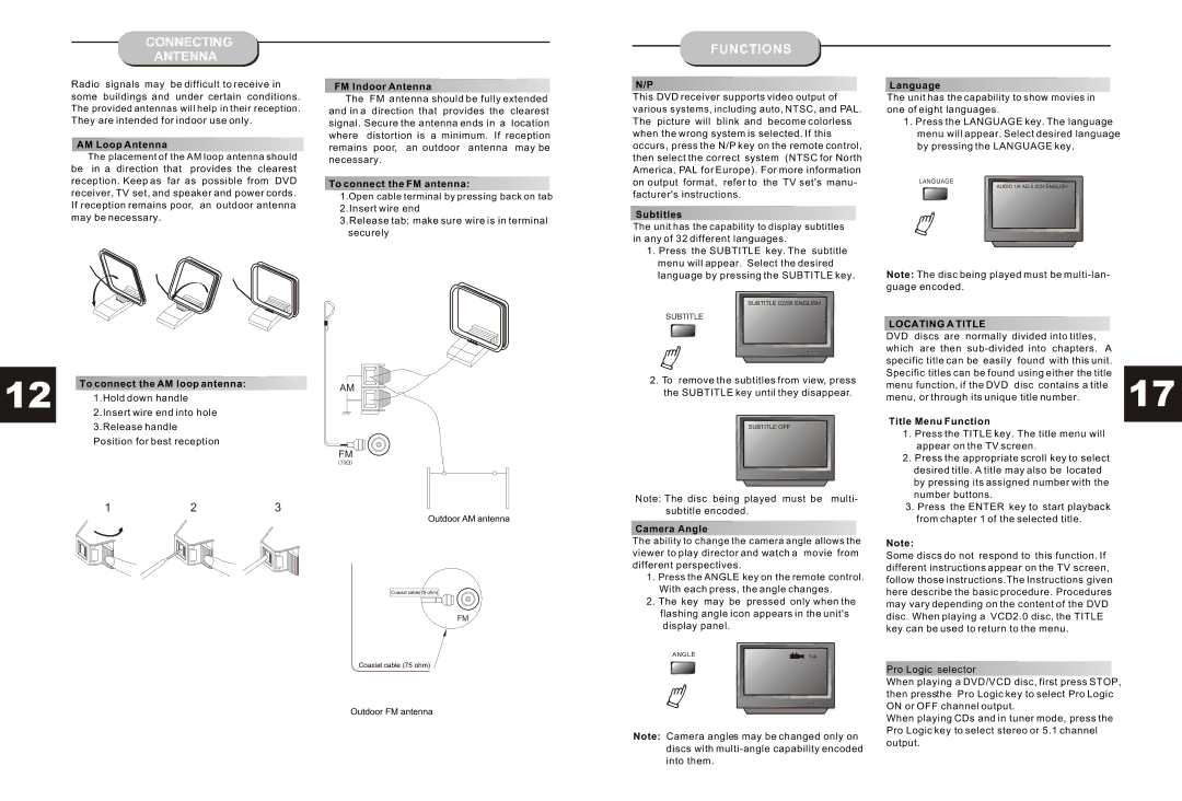 Audiovox DV35H00, JHT350 manual Connecting Antenna, Locating a Title 