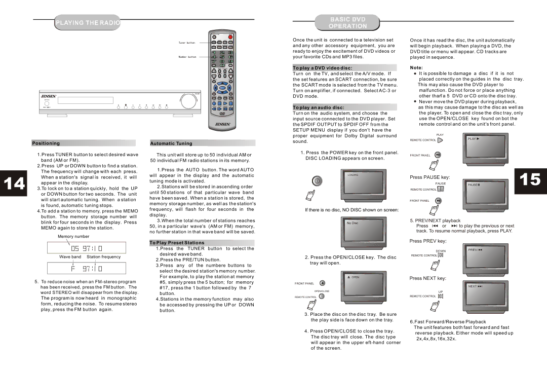 Audiovox DV35H00, JHT350 manual Playing the Radio 