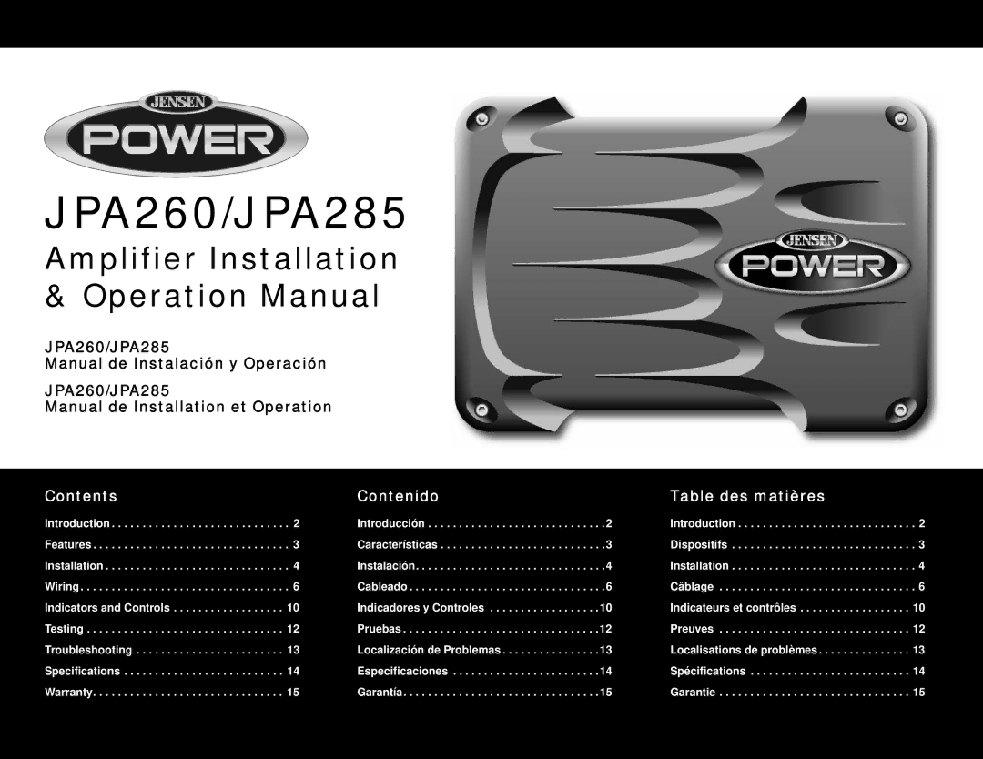 Audiovox operation manual JPA260/JPA285 