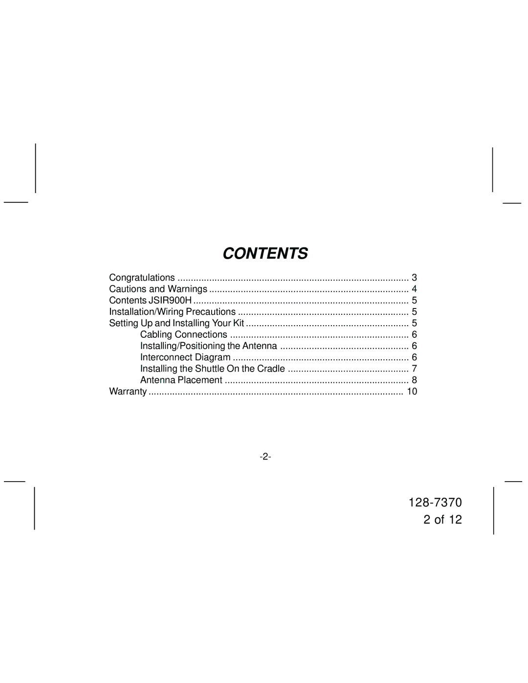 Audiovox JSIR900H manual Contents 