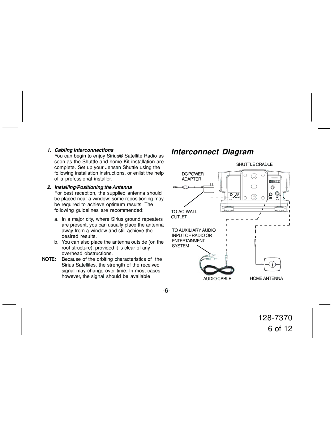 Audiovox JSIR900H manual Interconnect Diagram, Cabling Interconnections 