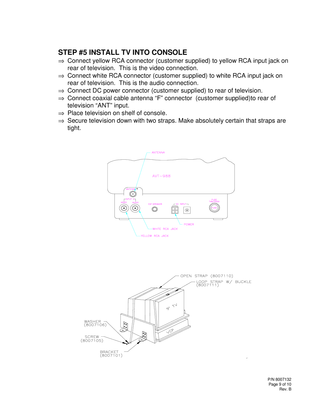 Audiovox K-9 installation instructions Step #5 Install TV Into Console 