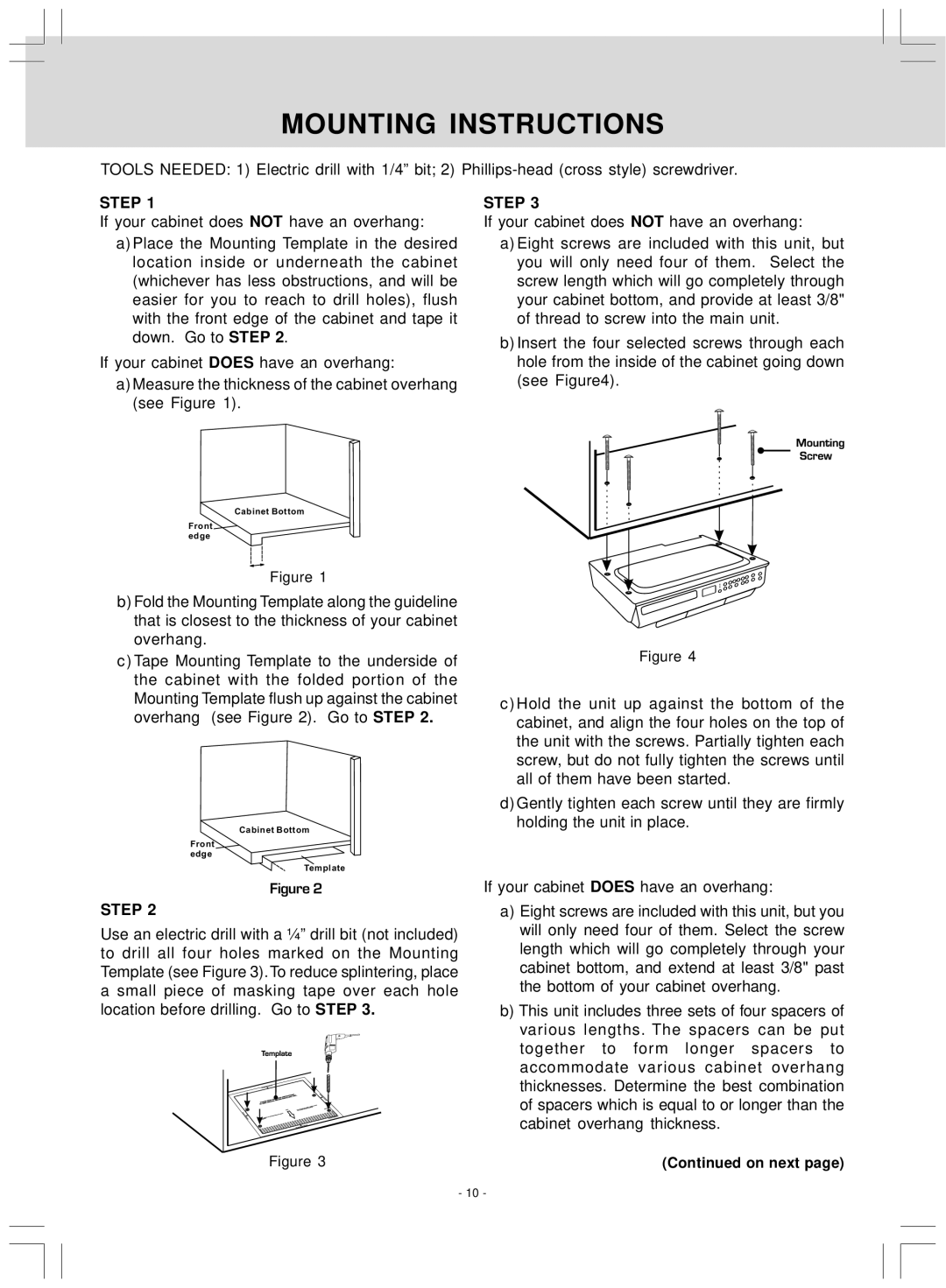 Audiovox KLV39120CE owner manual Mounting Instructions, Step 