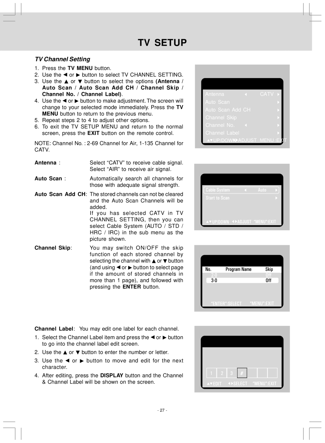 Audiovox KLV39120CE owner manual TV Channel Setting 