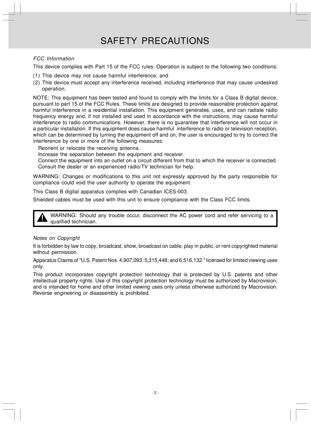 Audiovox KLV39120CE owner manual FCC Information 