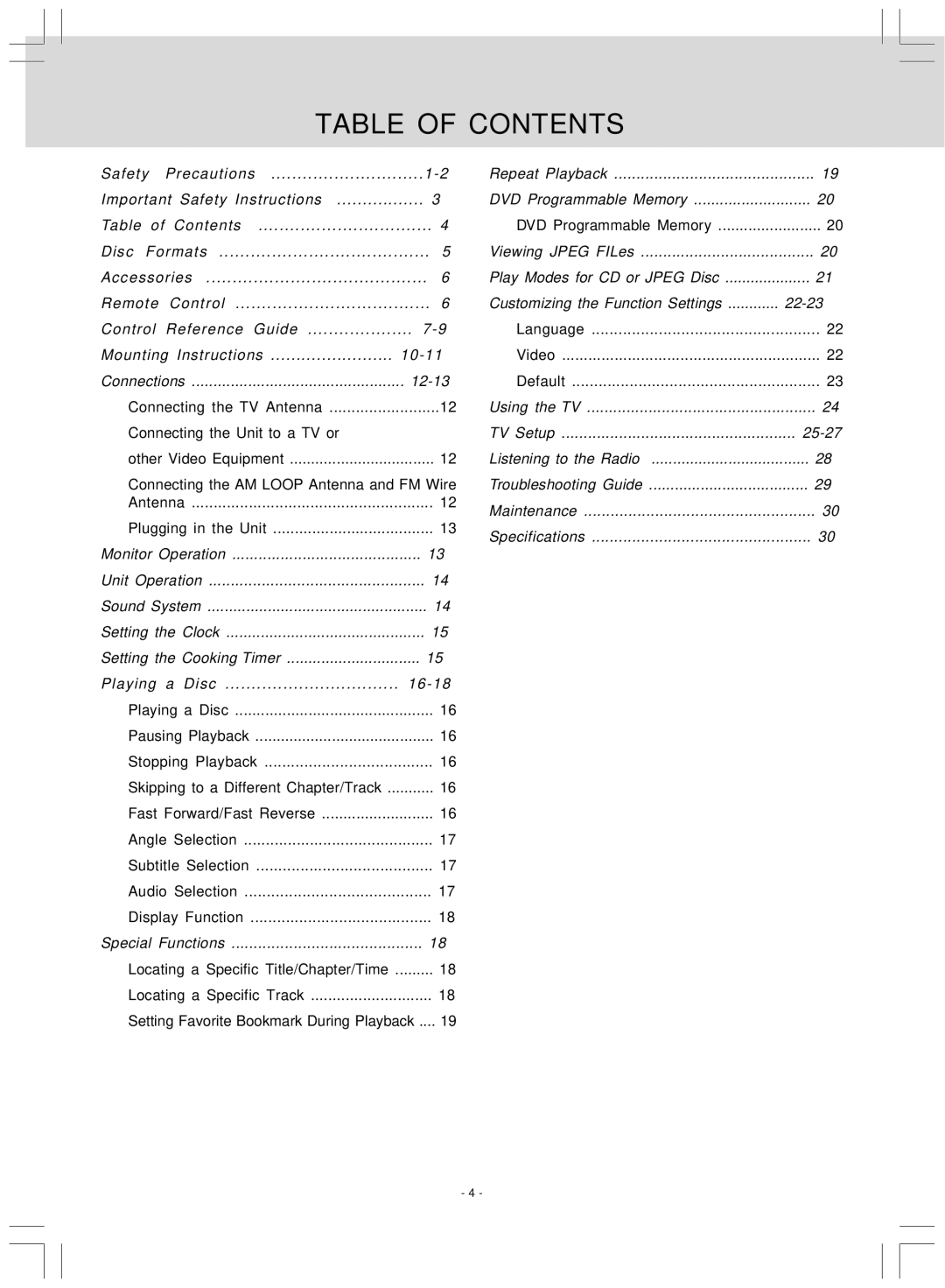 Audiovox KLV39120CE owner manual Table of Contents 