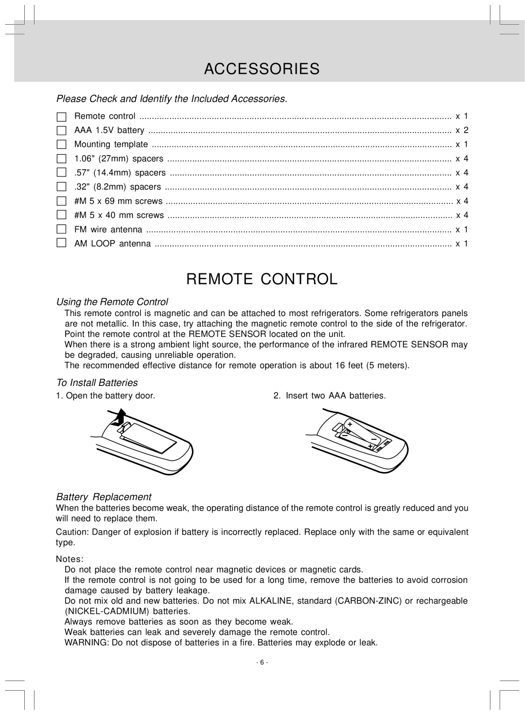 Audiovox KLV39120CE owner manual Accessories, Remote Control 