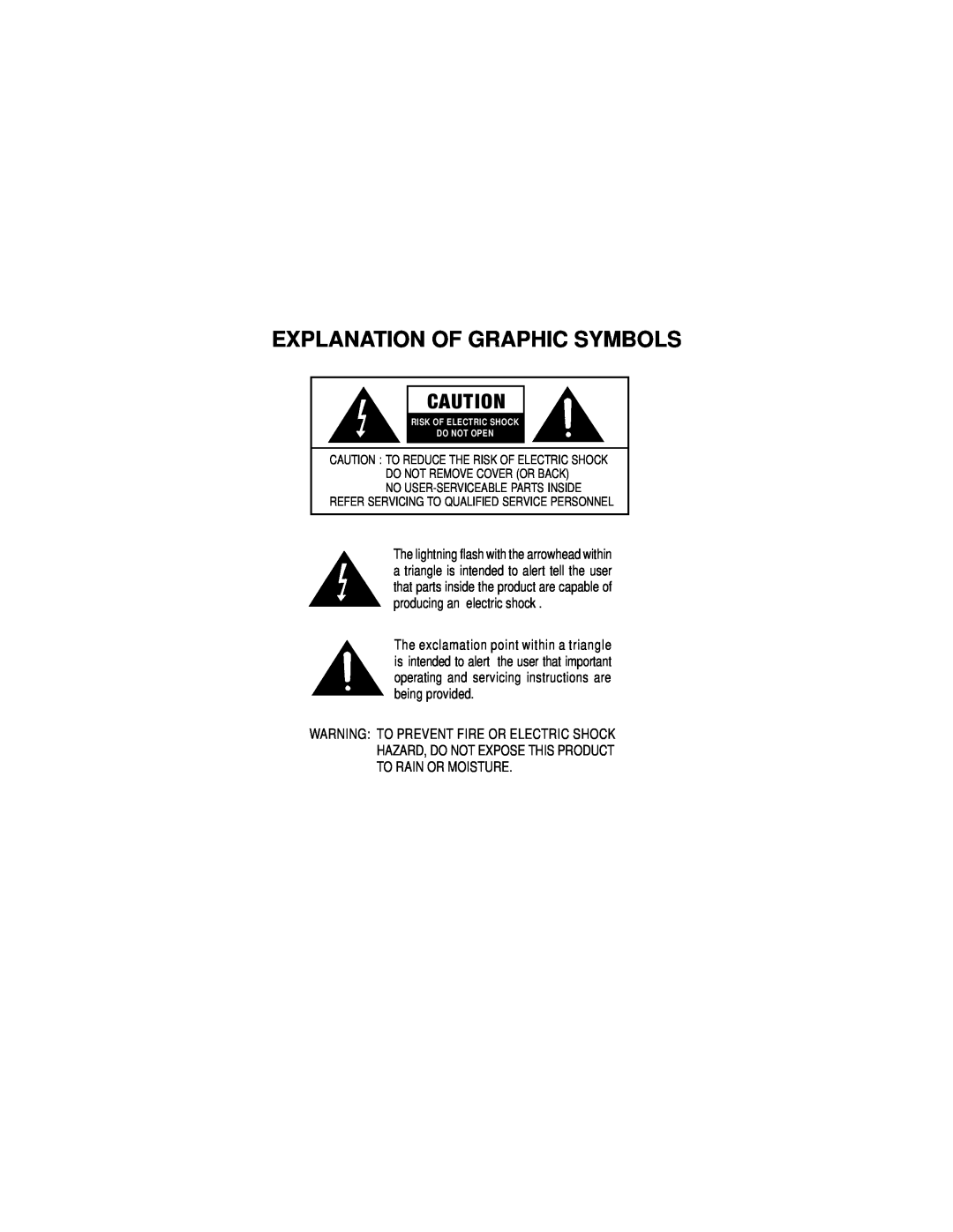 Audiovox LCM-0505 manual Explanation Of Graphic Symbols, Risk Of Electric Shock Do Not Open 