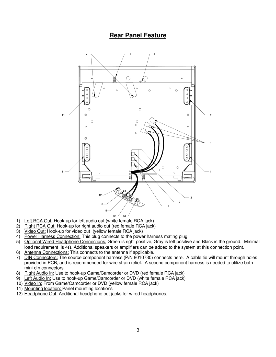 Audiovox LCM1331FDW installation manual Rear Panel Feature 