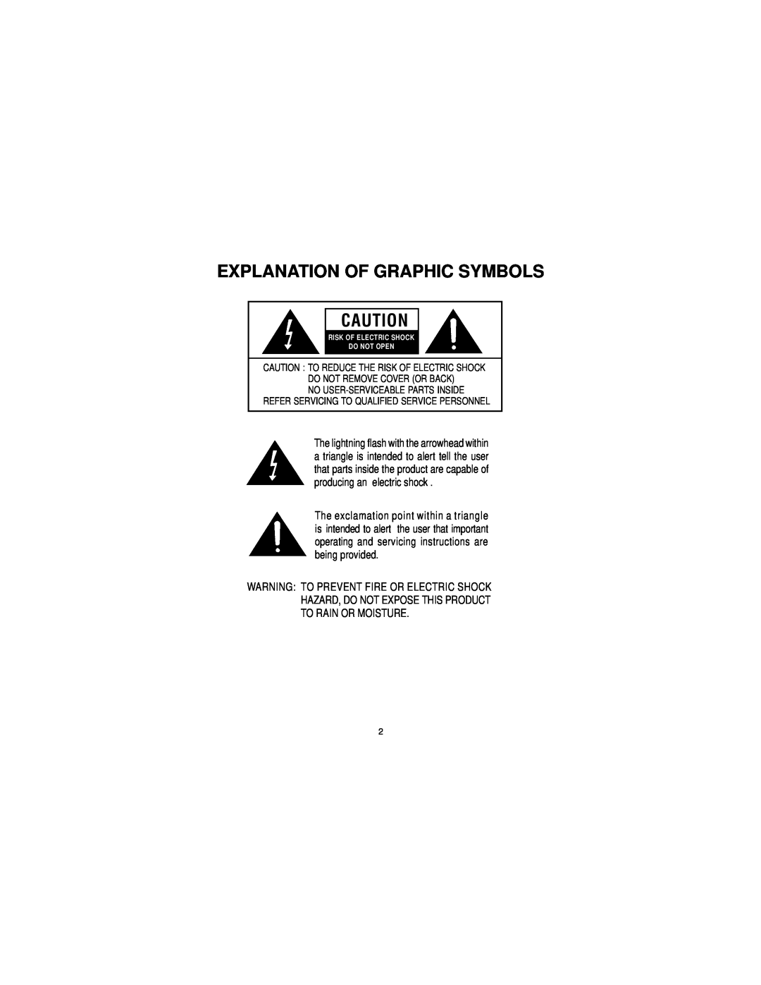 Audiovox LCM4000 manual Explanation Of Graphic Symbols, Risk Of Electric Shock Do Not Open 
