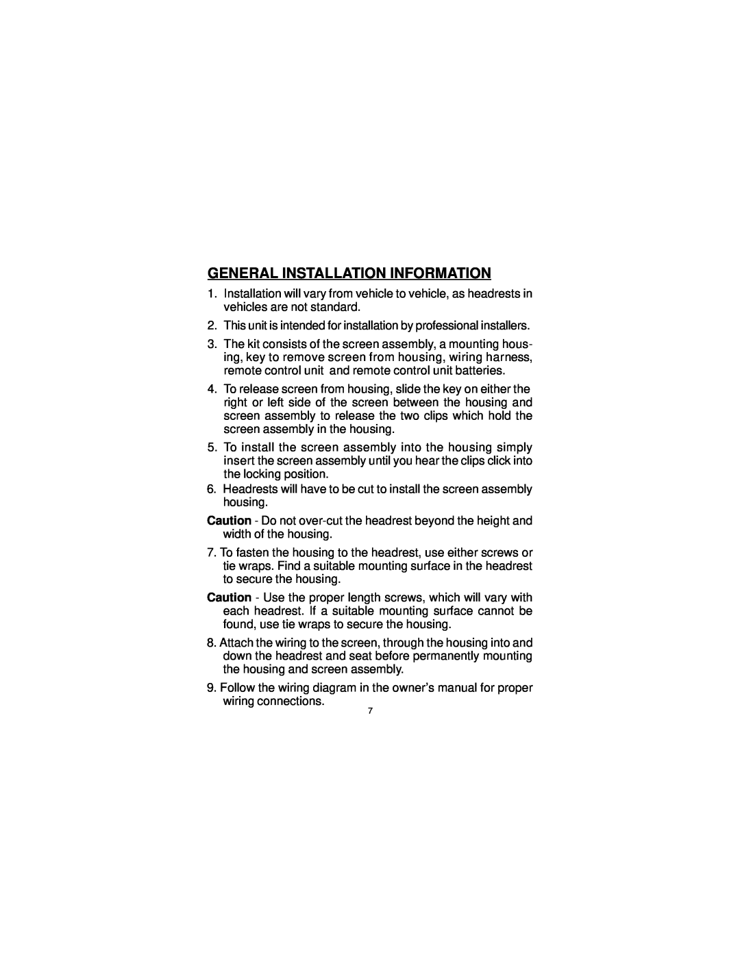 Audiovox LCM4000 manual General Installation Information 