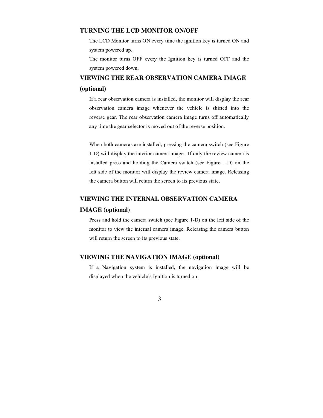 Audiovox LCM45NB owner manual Turning the LCD Monitor ON/OFF, Viewing the Rear Observation Camera Image optional 