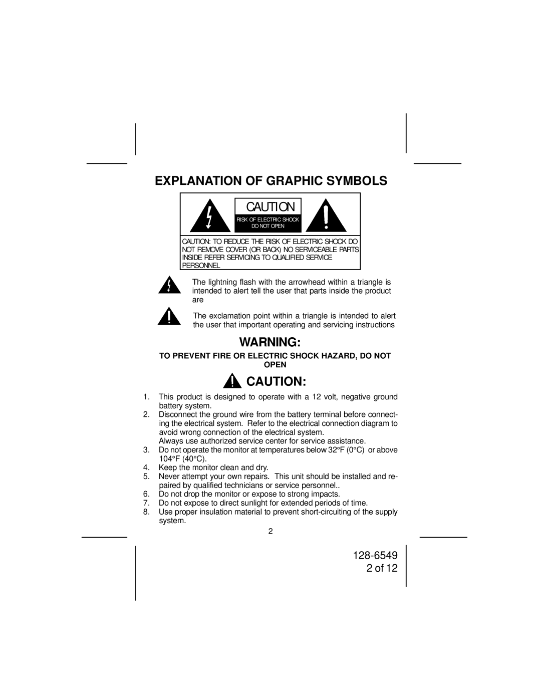 Audiovox LCM50 owner manual Explanation of Graphic Symbols 