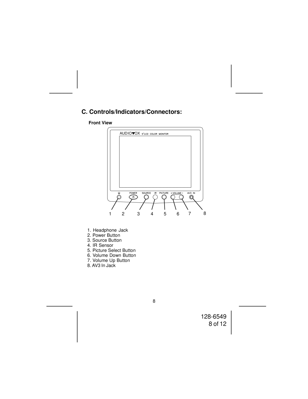 Audiovox LCM50 owner manual Controls/Indicators/Connectors, Front View 