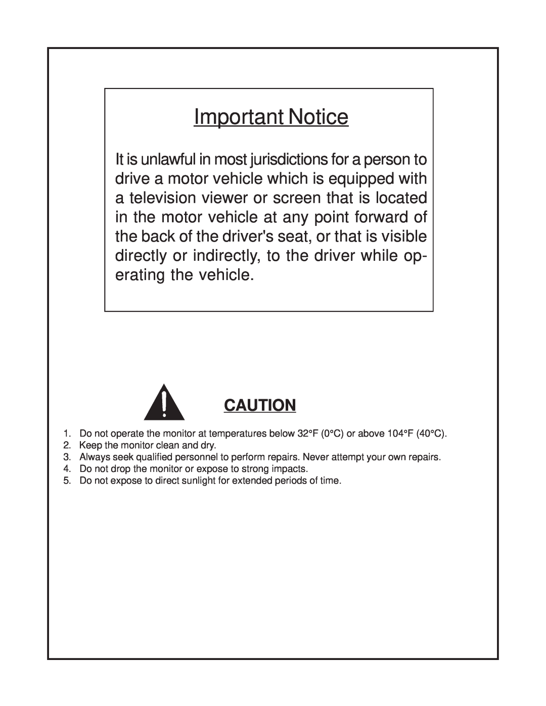 Audiovox LCM500NP operation manual Important Notice 