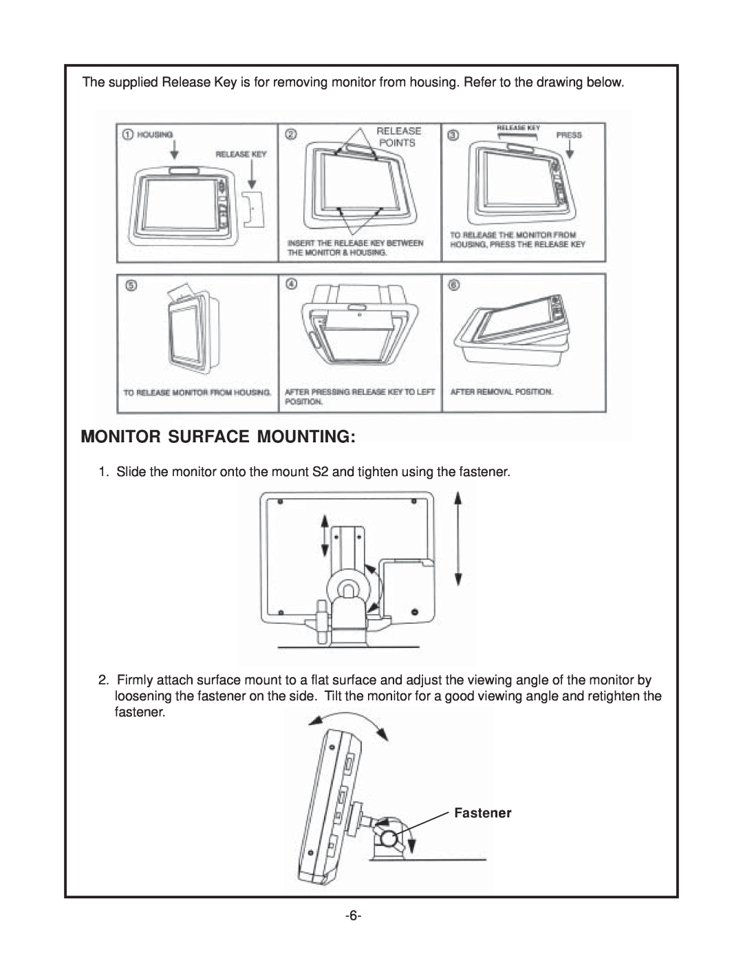 Audiovox LCM500NP operation manual Monitor Surface Mounting, Fastener 