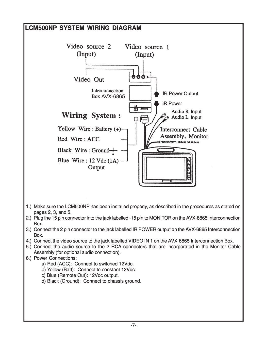 Audiovox operation manual LCM500NP SYSTEM WIRING DIAGRAM 