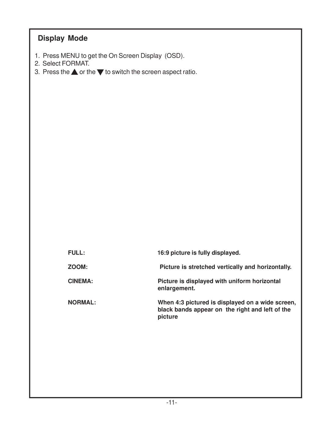 Audiovox LCM500NP operation manual Display Mode 