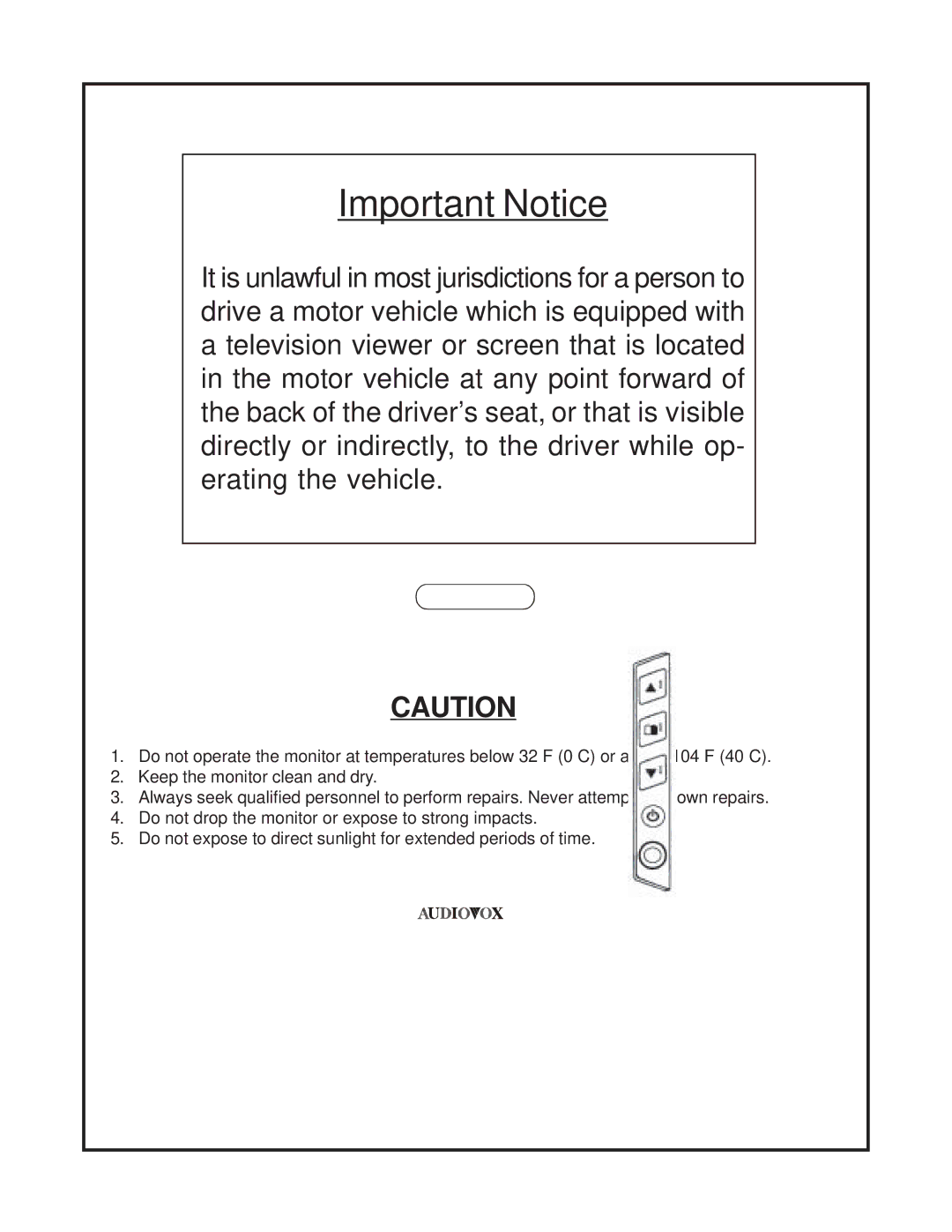 Audiovox LCM500NP operation manual Important Notice 