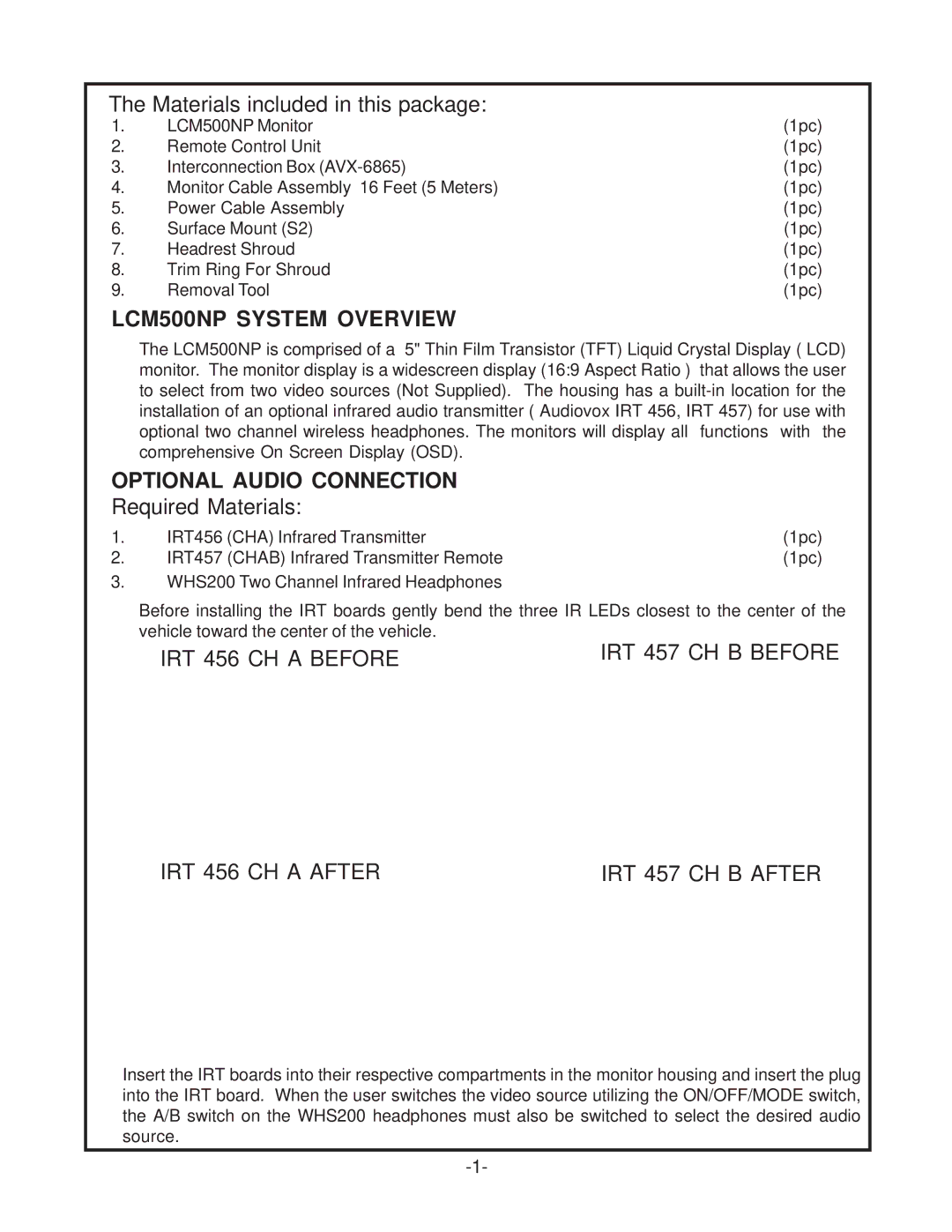 Audiovox operation manual LCM500NP System Overview, Optional Audio Connection 