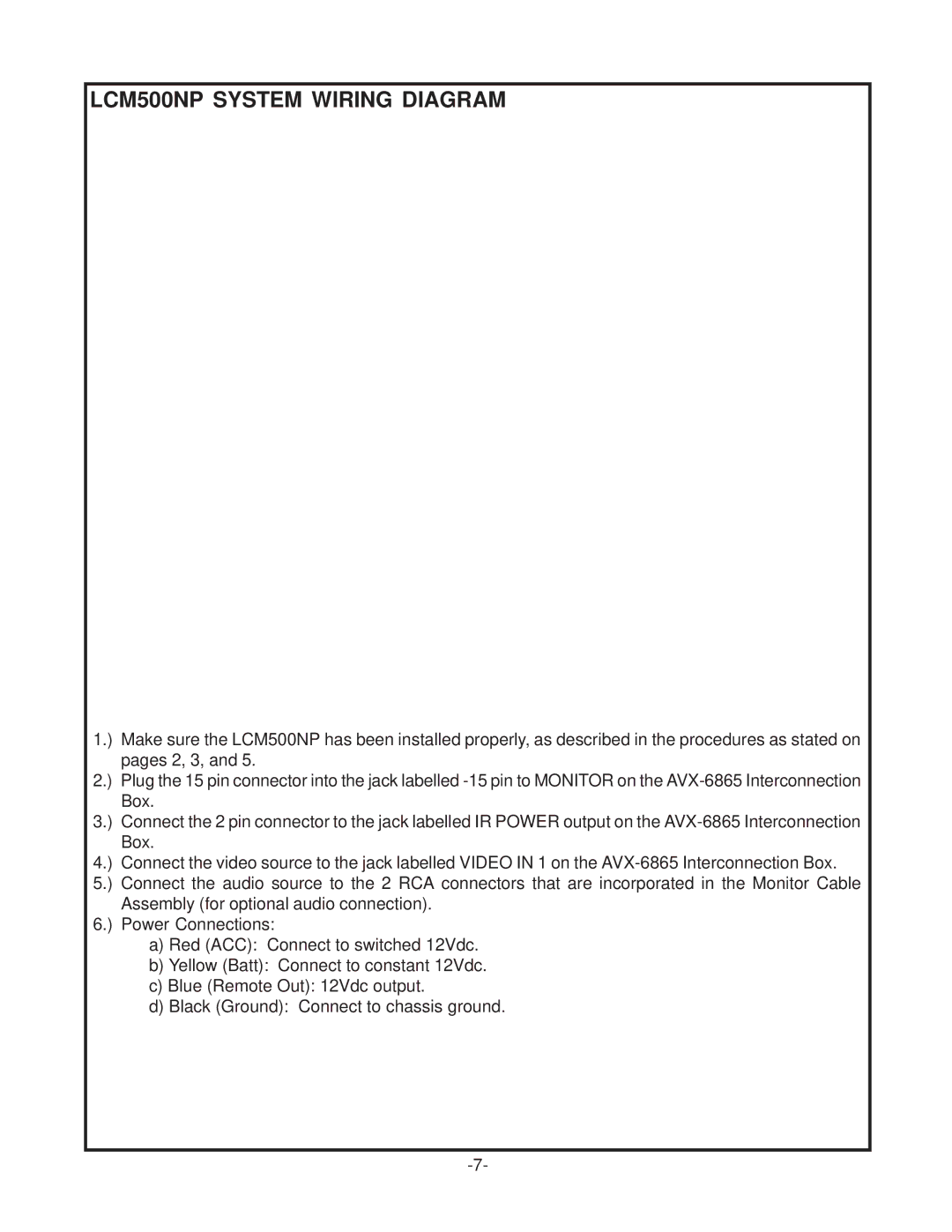 Audiovox operation manual LCM500NP System Wiring Diagram 