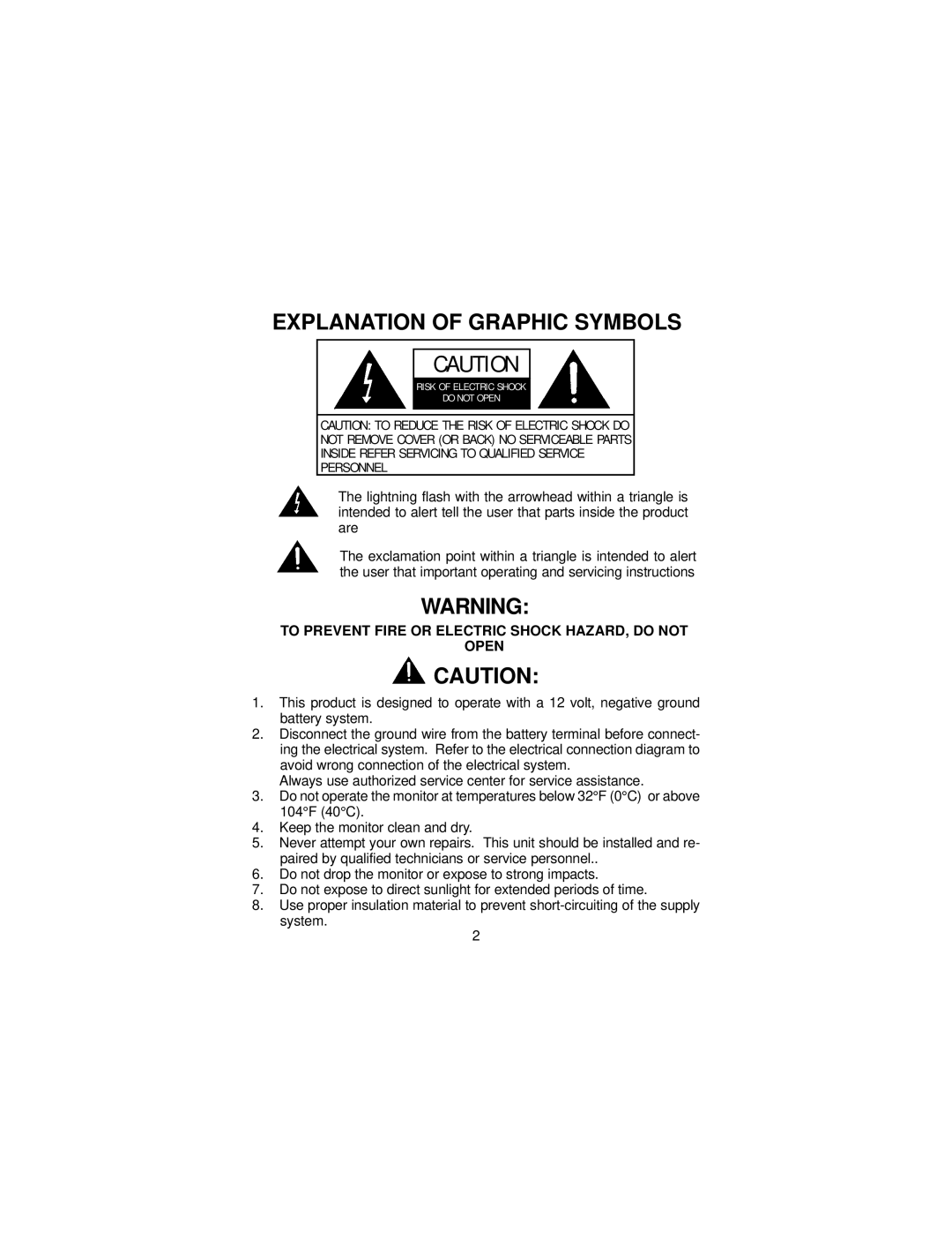 Audiovox LCM56 owner manual Explanation of Graphic Symbols 