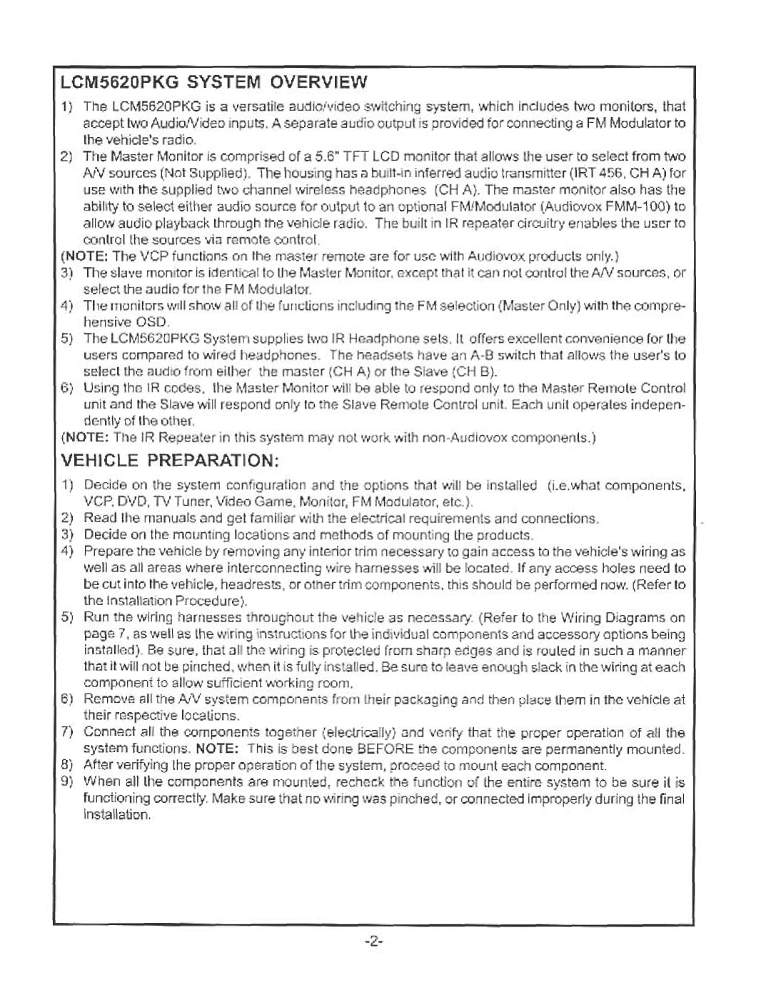 Audiovox LCM5620PKG manual 