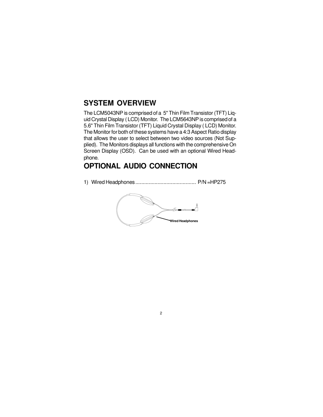 Audiovox LCM5043NP, LCM5643NP owner manual System Overview, Optional Audio Connection 