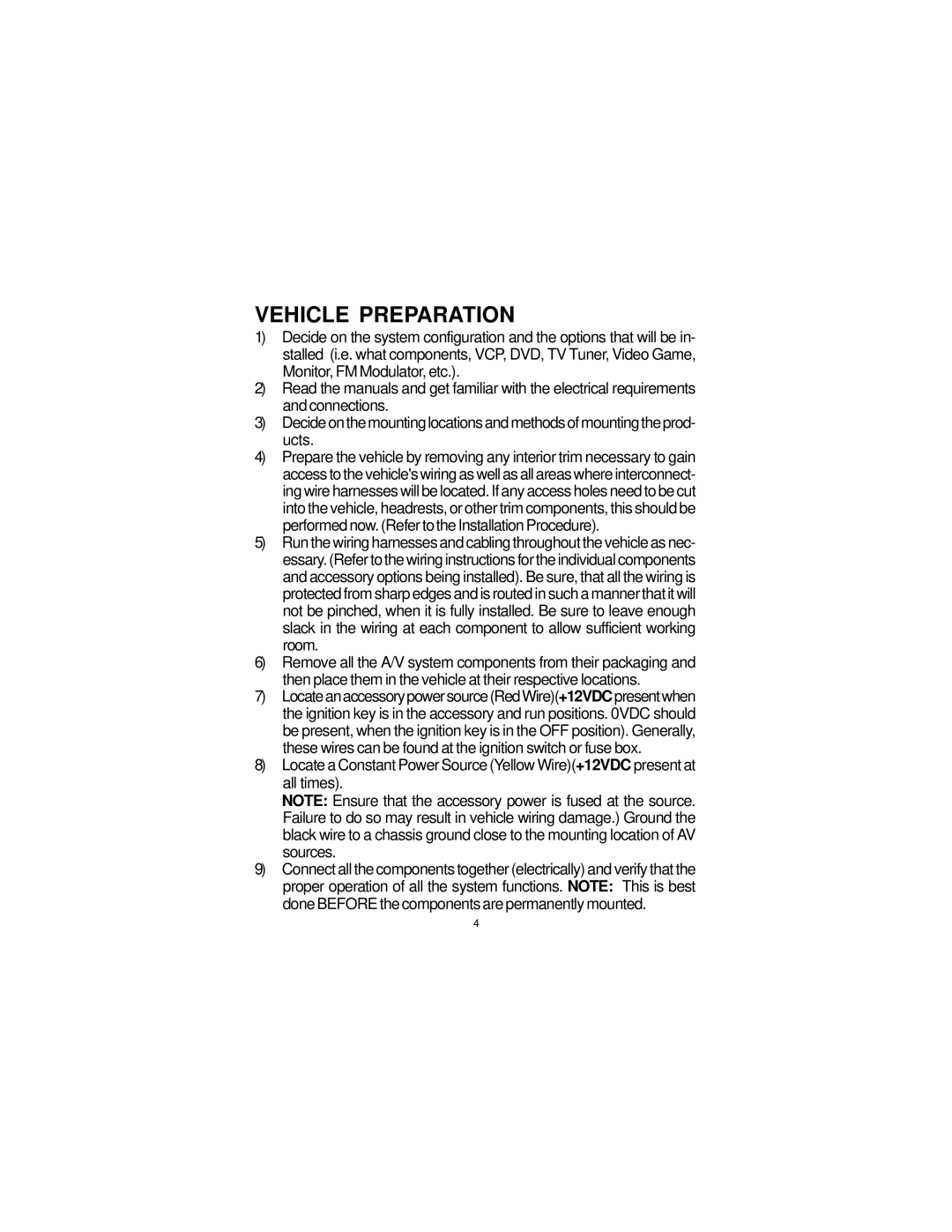 Audiovox LCM5043NP, LCM5643NP owner manual Vehicle Preparation 