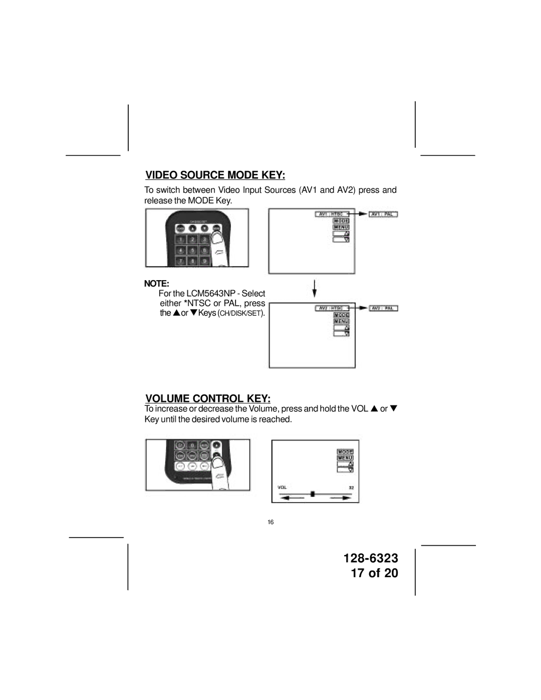 Audiovox LCM5043NP, LCM5643NP owner manual Video Source Mode KEY 