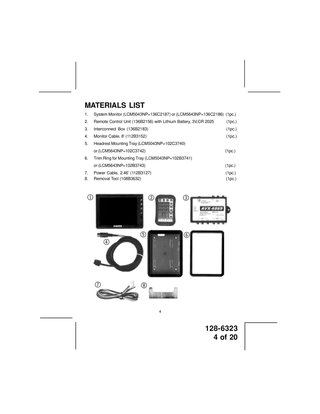 Audiovox LCM5643NP, LCM5043NP owner manual # $, Materials List 