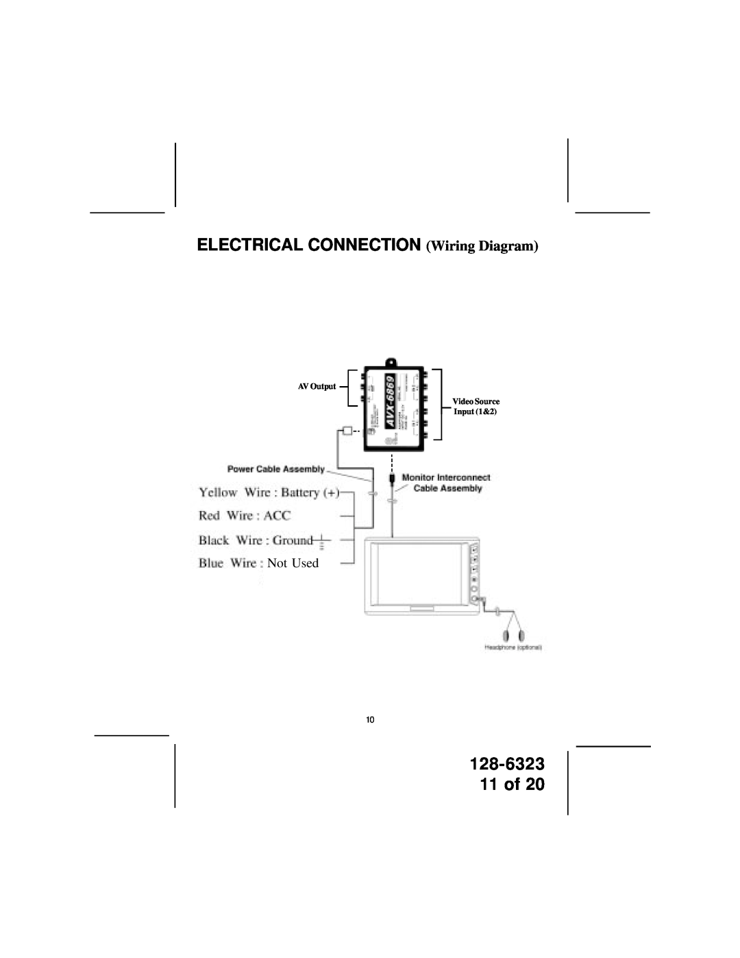 Audiovox LCM5043NP ELECTRICAL CONNECTION Wiring Diagram, 128-6323 11 of, Not Used, AV Output Video Source Input 1&2 