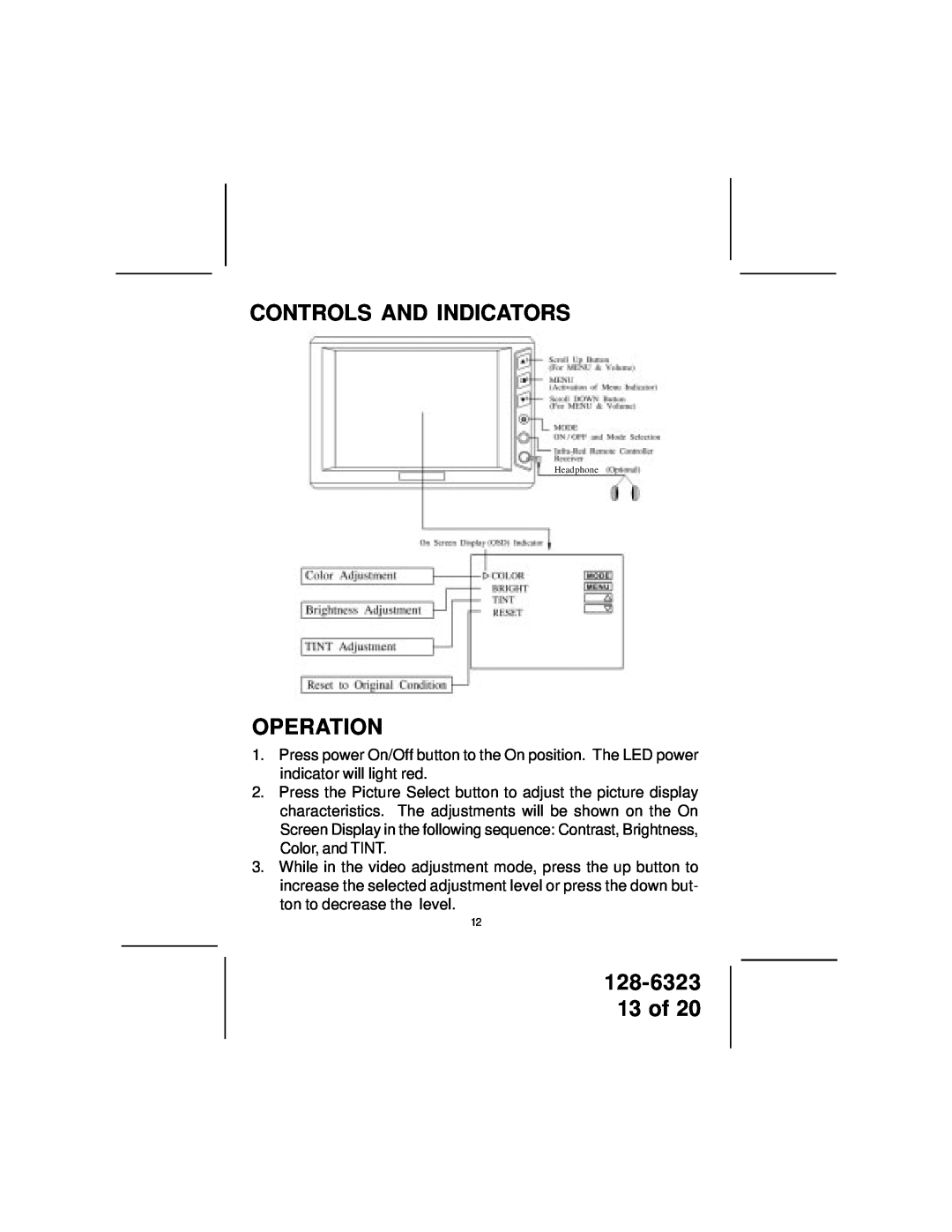 Audiovox LCM5043NP, LCM5643NP owner manual Controls And Indicators, Operation, 128-6323 13 of 