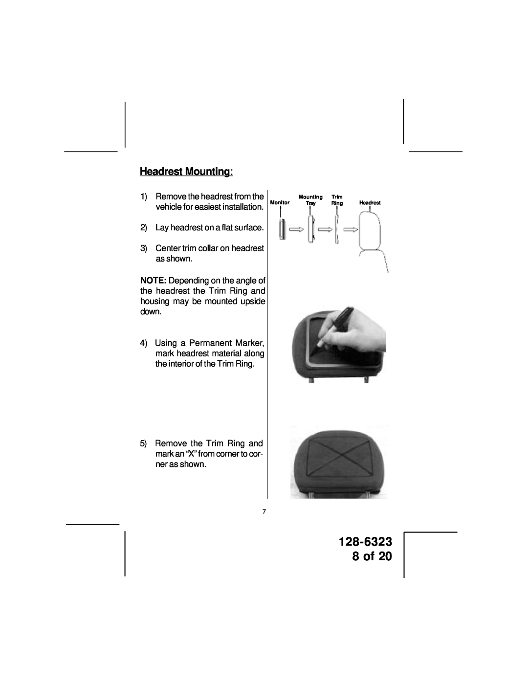 Audiovox LCM5643NP, LCM5043NP owner manual 128-6323 8 of, Headrest Mounting 