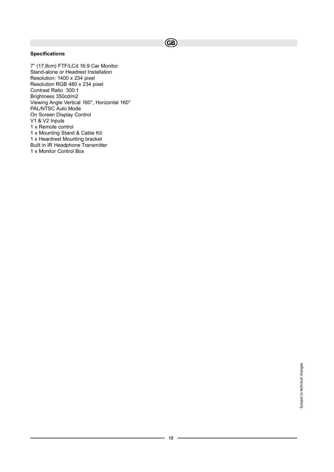 Audiovox LCM7070 manual Specifications 