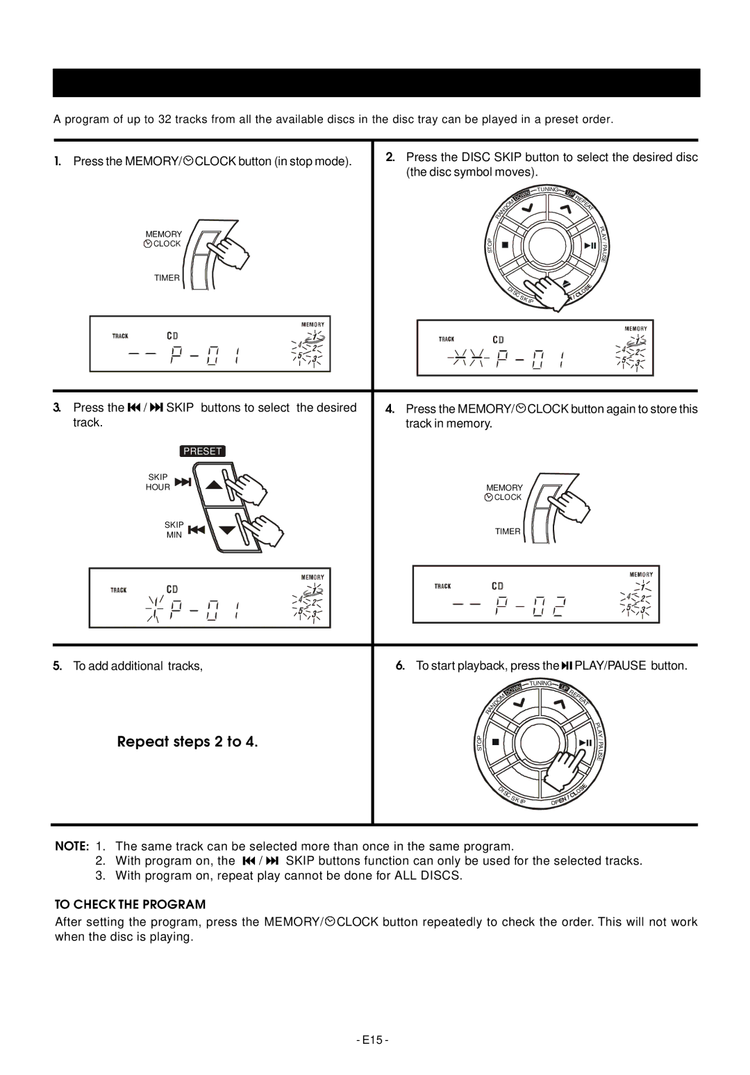 Audiovox Mini Hi-Fi System manual Compact Disc Programmed Playback, To Check the Program 