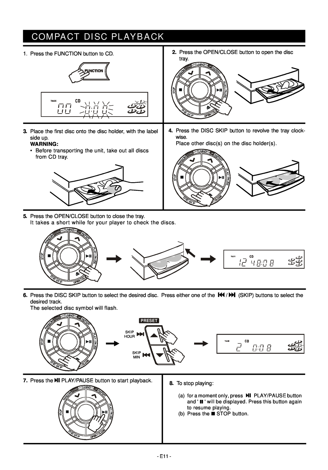 Audiovox Mini Hi-Fi System manual Compact Disc Playback 