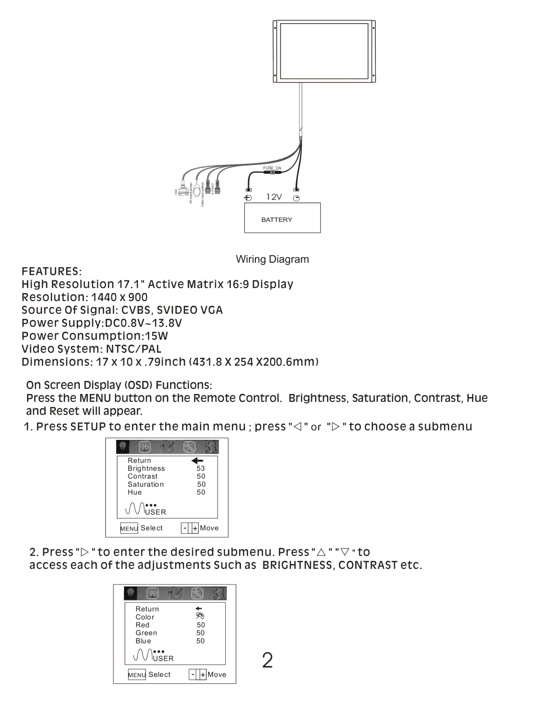 Audiovox MM170R operation manual Features 