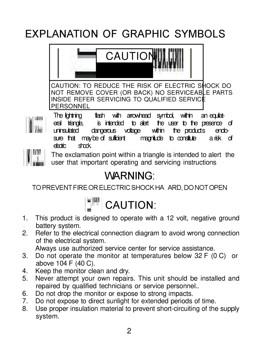 Audiovox MM530 manual Explanation of Graphic Symbols 