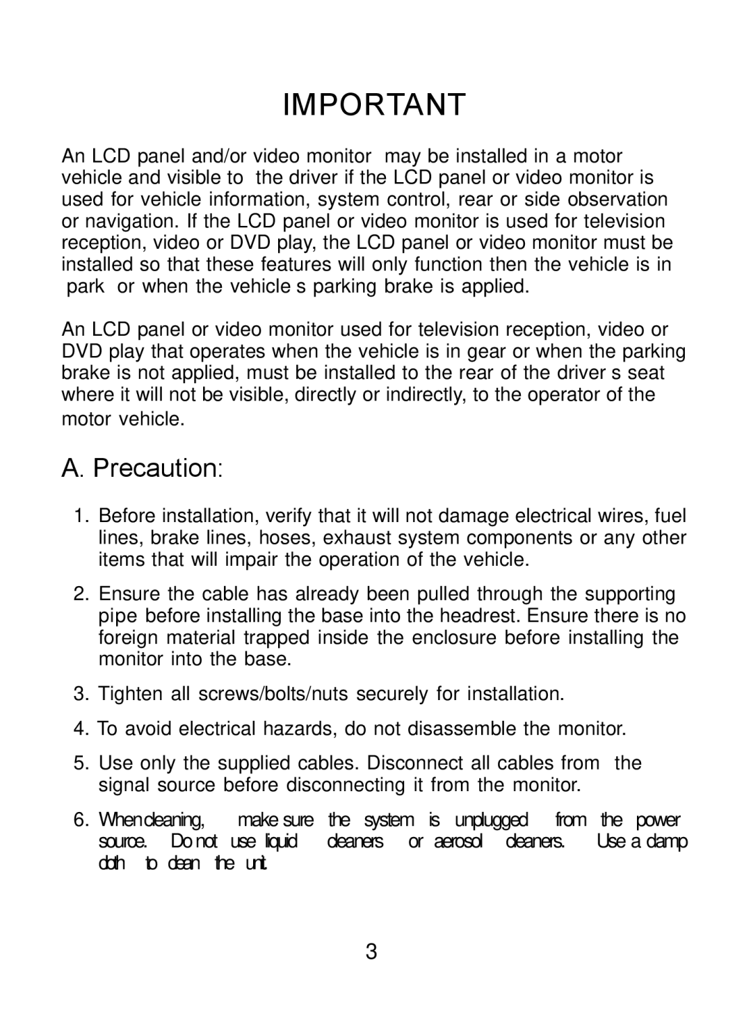 Audiovox MM530 manual Precaution 