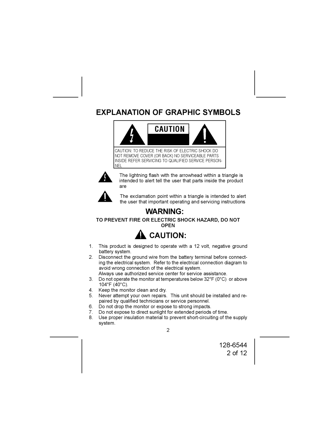 Audiovox MM56A owner manual Explanation of Graphic Symbols 