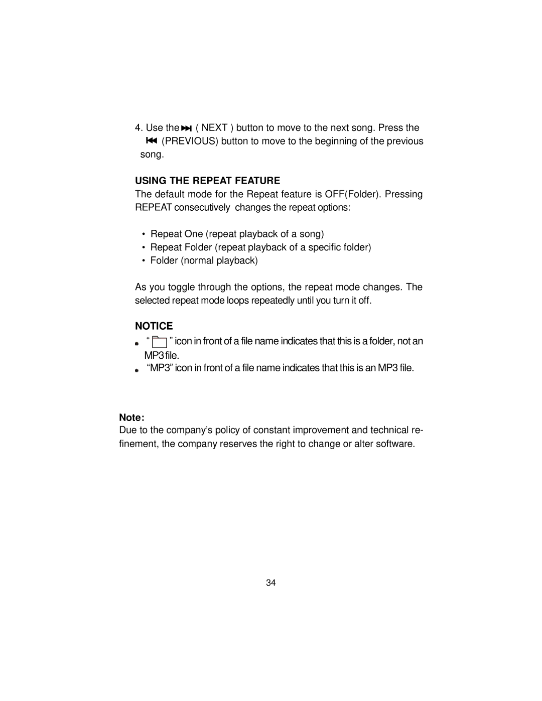 Audiovox MMD10 installation manual Using the Repeat Feature 