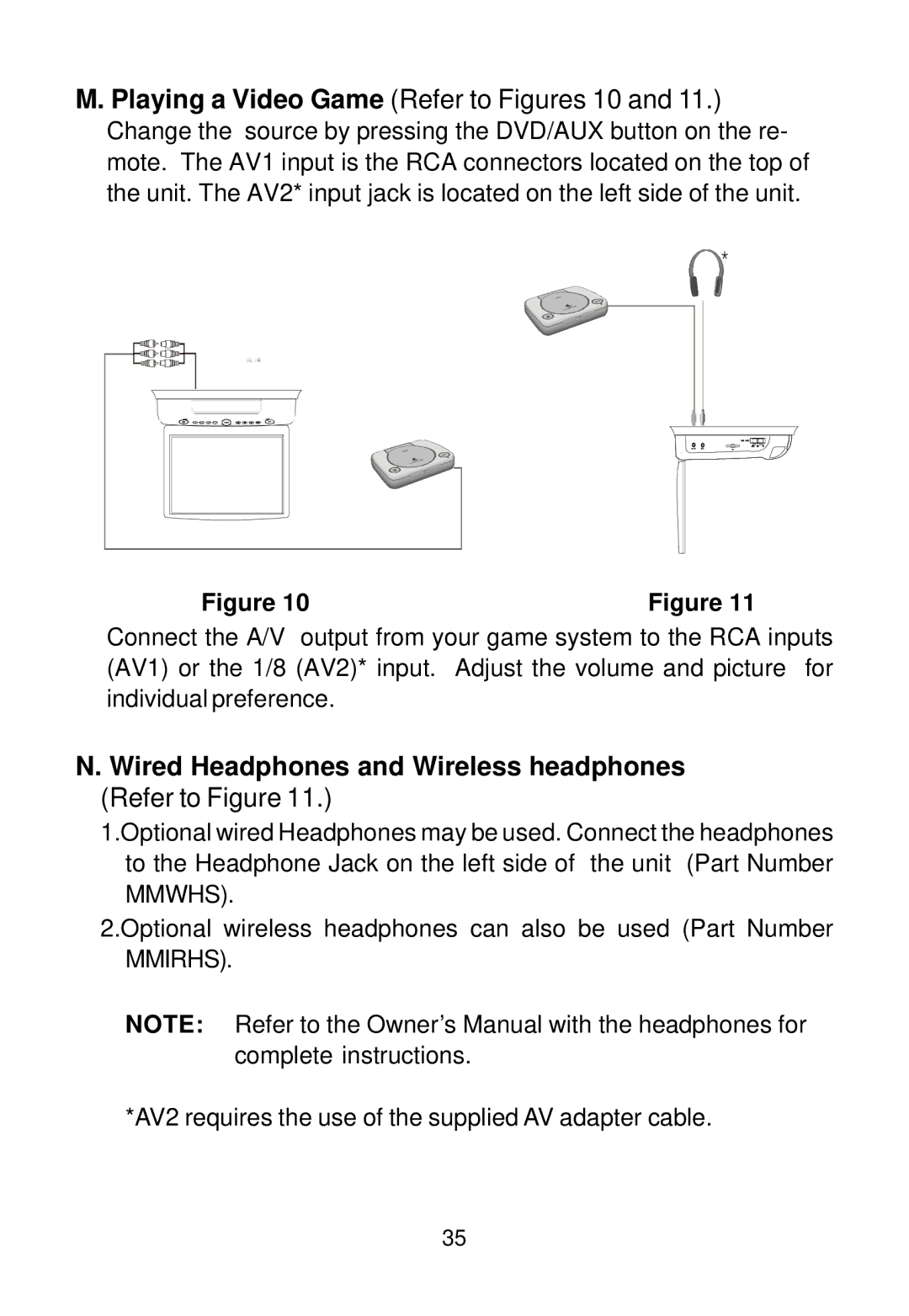 Audiovox MMD100 Playing a Video Game Refer to Figures 10, Wired Headphones and Wireless headphones Refer to Figure 