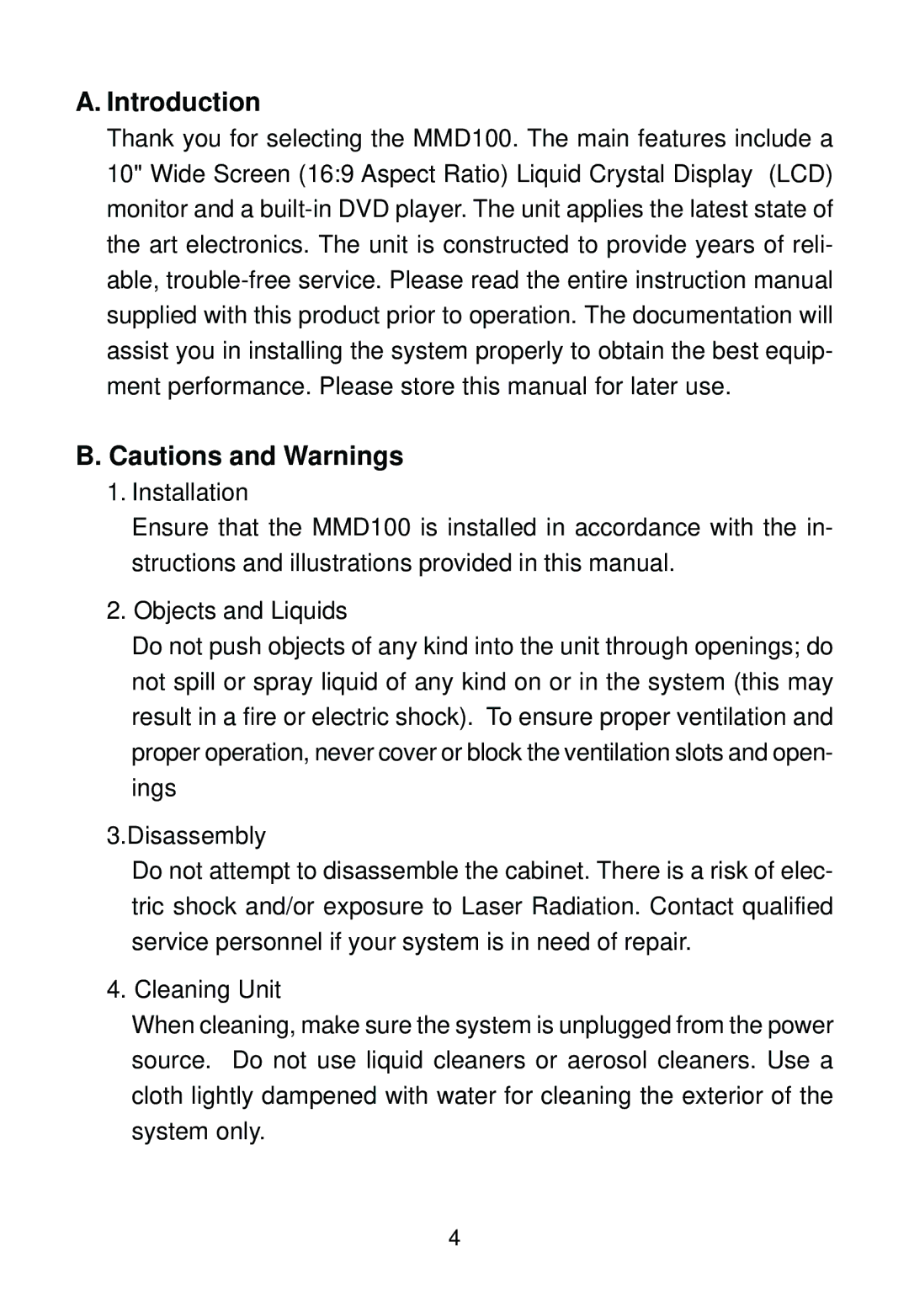 Audiovox MMD100 installation manual Introduction, Installation 