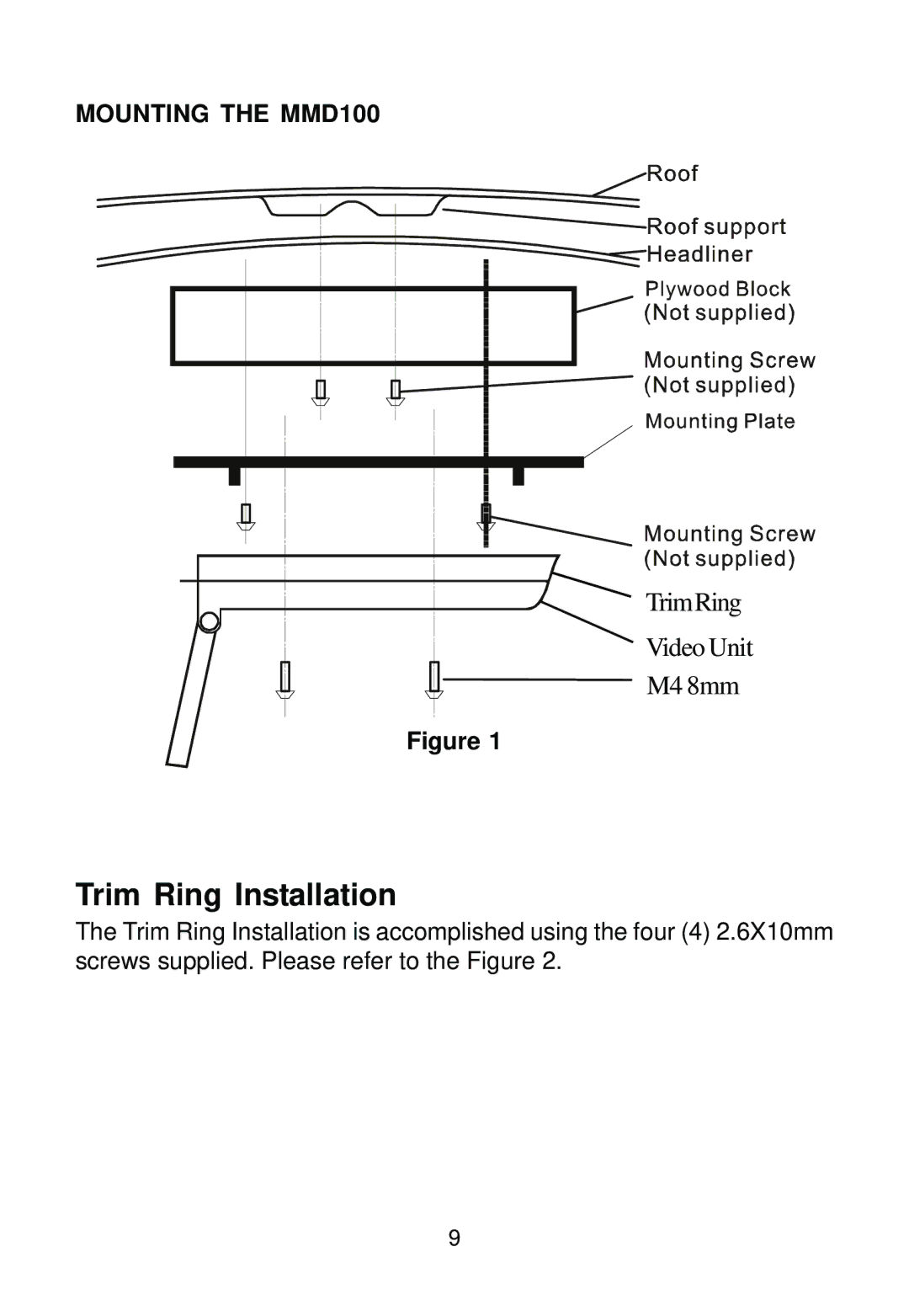 Audiovox installation manual Trim Ring Installation, Mounting the MMD100 