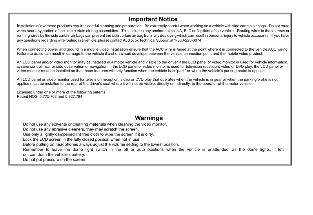 Audiovox MMD11, 128-8290 operation manual Important Notice 