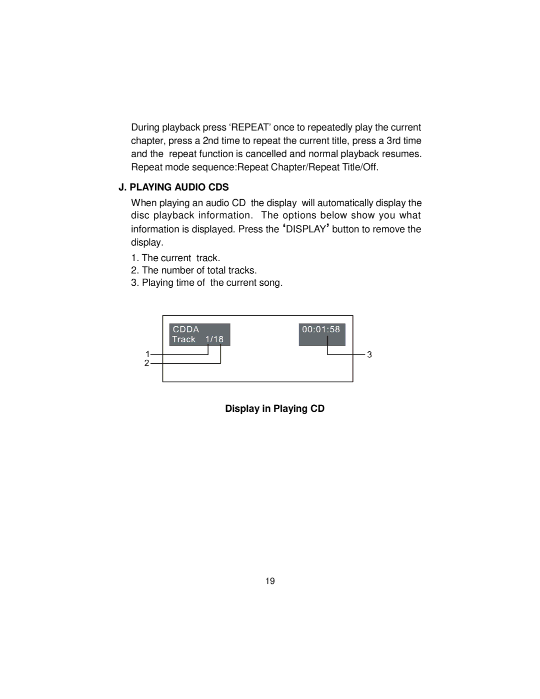 Audiovox MMD70 installation manual Playing Audio CDS, Display in Playing CD 