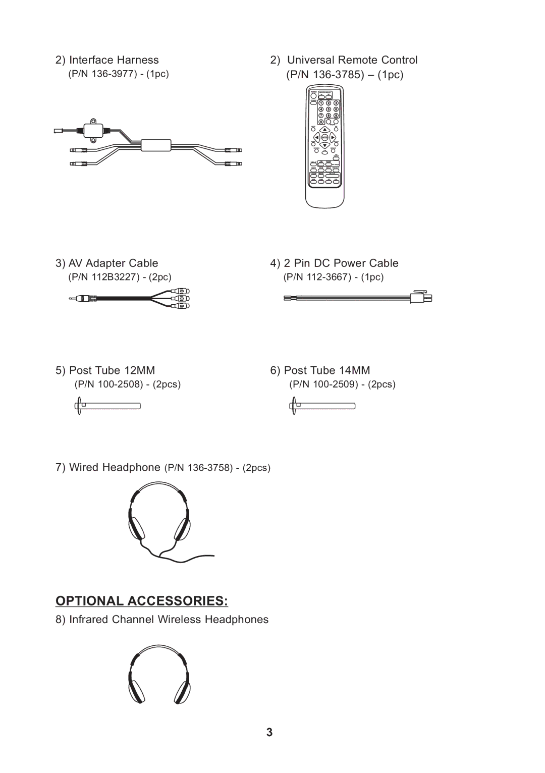 Audiovox MMD7HRB, MMD7HRT, MMD7HRG manual Optional Accessories 