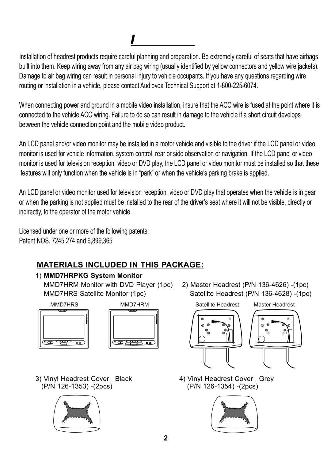 Audiovox MMD7HRPKG manual Materials Included in this Package 